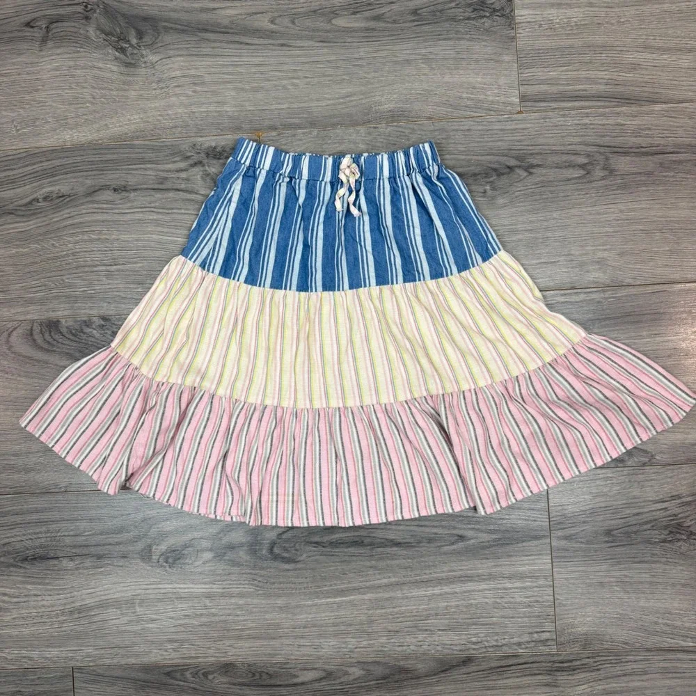 Wonder Nation Girls Boho Cottagecore Tiered Striped Skirt Size 6 6X Coastal